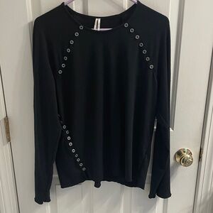 NWT Anthropologie Black Long Sleeve Tee with Button Details
